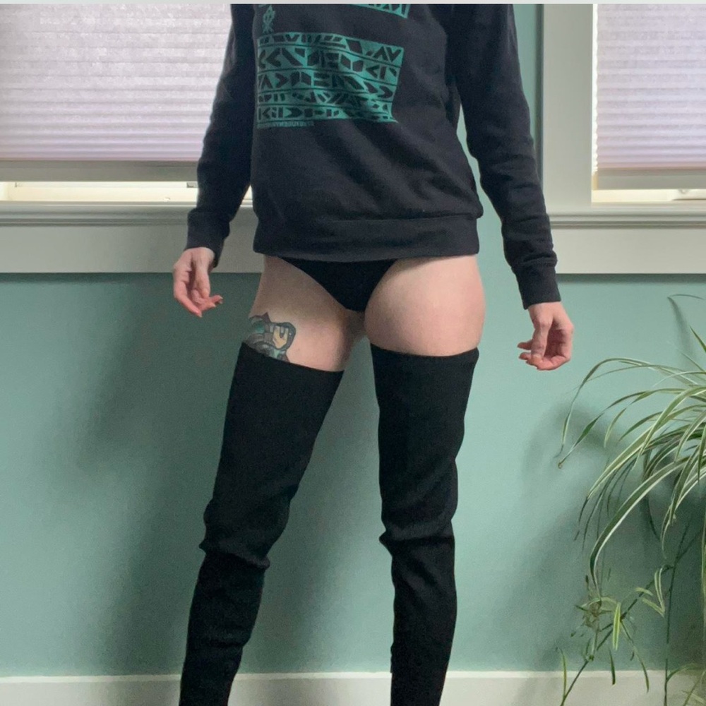 NWT Raye black stretch knit fabric thigh high over the knee Nolia 3" heel boots